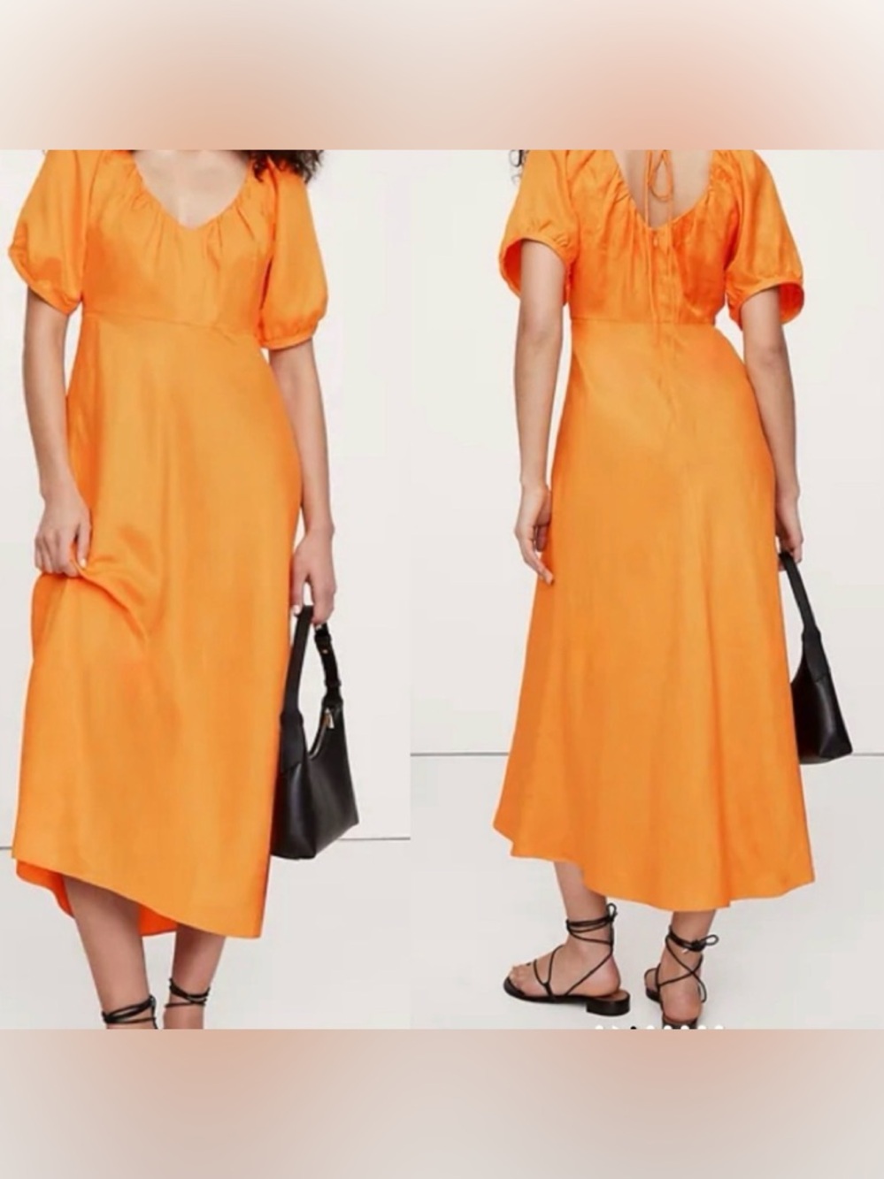 Banana Republic Orange Puff-Sleeve Midi Dress